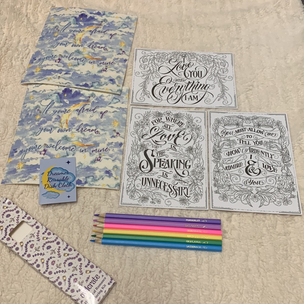 Owlcrate Dreamer Reusable Dish Cloth & Historical Romance Coloring Kit